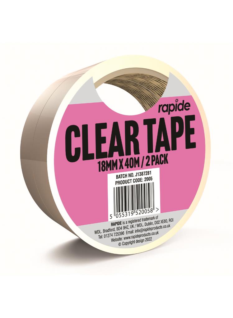 Rapide Clear Tape 18MM X 40M - 2PK